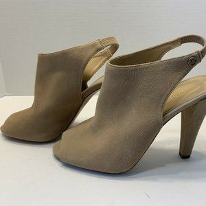 Michael Kors Suede Slingback Heeled Peep Toe Booties Tan Size 7 M